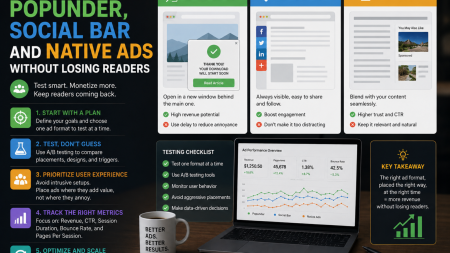 How to Test Popunder, Social Bar and Native Ads Without Losing Readers