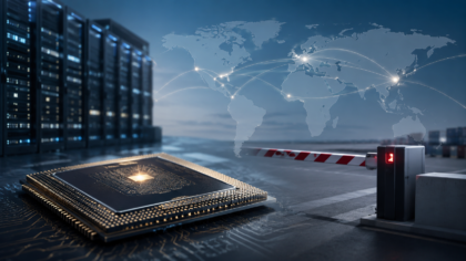 AI chip supply chain concept showing restricted access to advanced processors.
