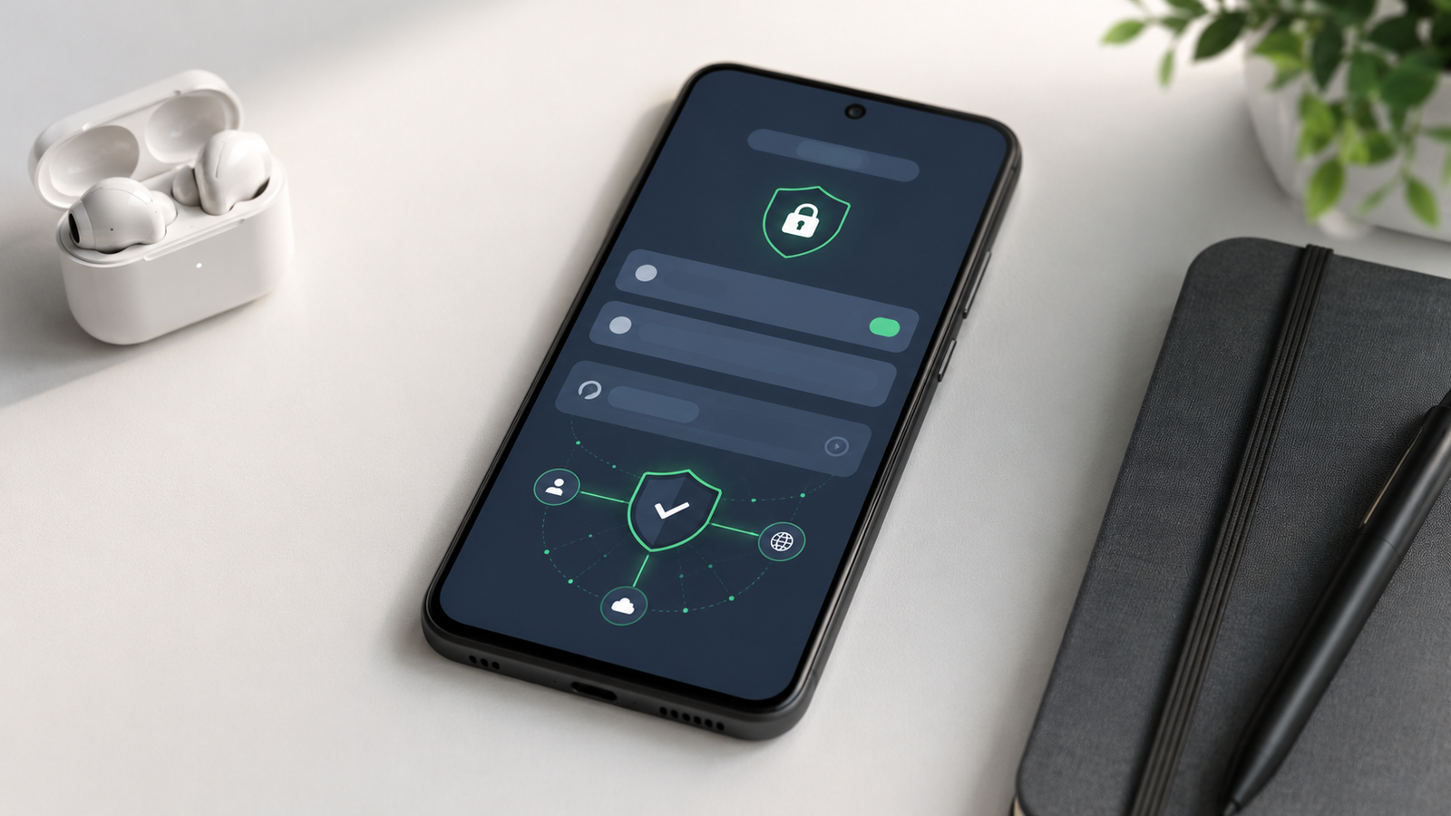 Android phone network settings concept showing private DNS and encrypted browsing.